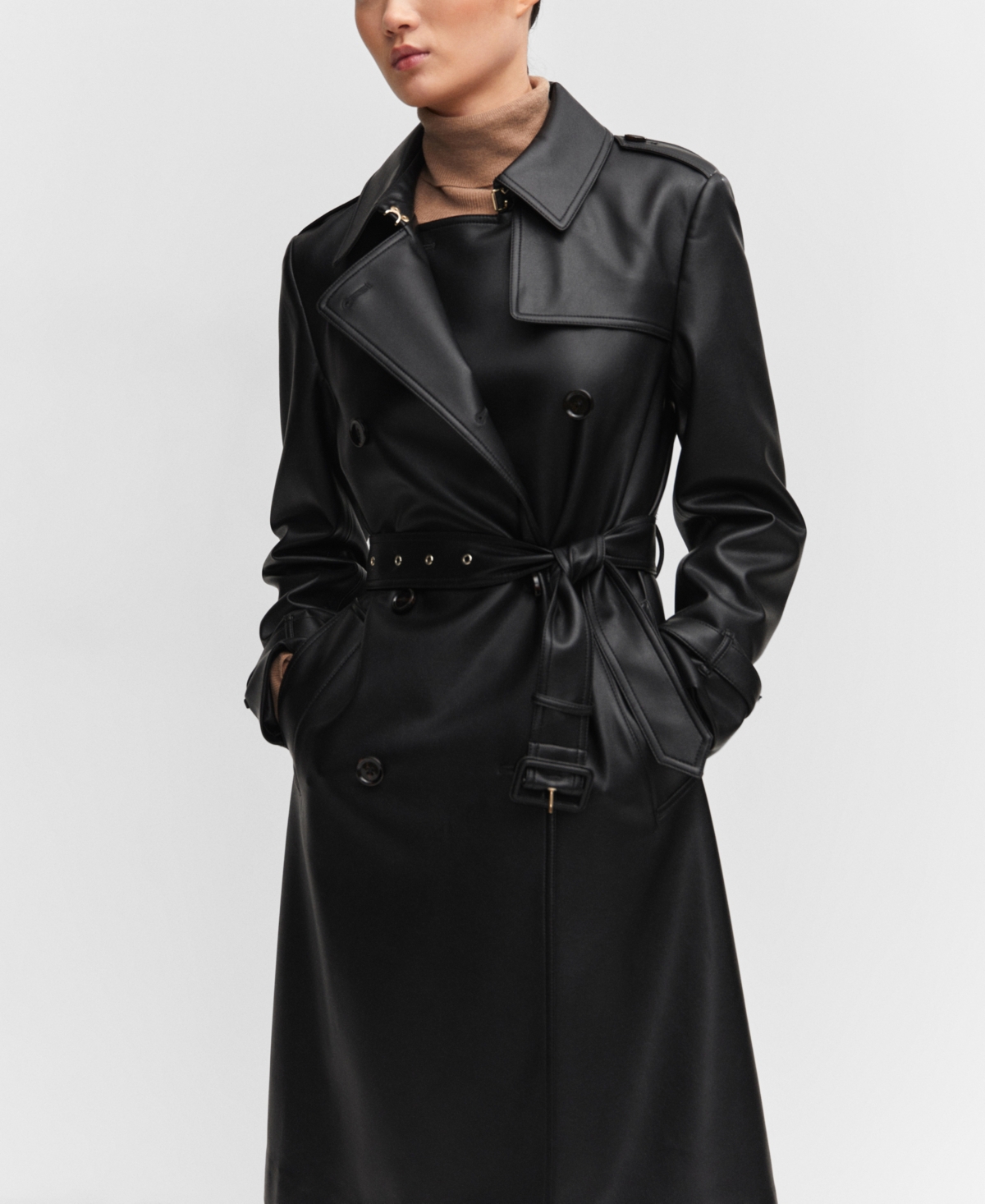Mango Women's Leather-Effect Trench Coat