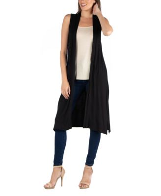 Sleeveless Long with Side Slit Cardigan Vest