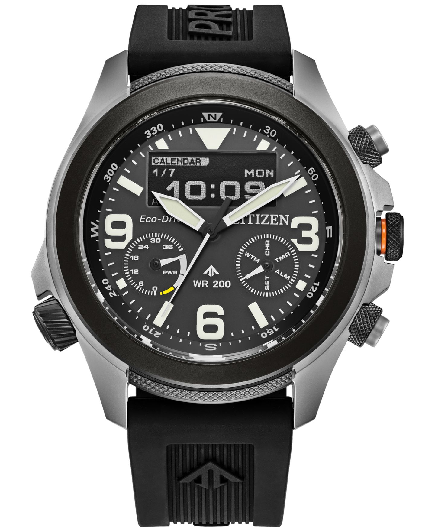 Мужские часы Citizen Eco-Drive Chronograph Promaster Land Black Rubber Strap Watch 44mm — фото 1