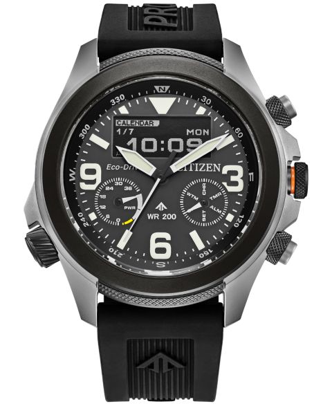 Мужские часы Citizen Eco-Drive Chronograph Promaster Land Black Rubber Strap Watch 44mm