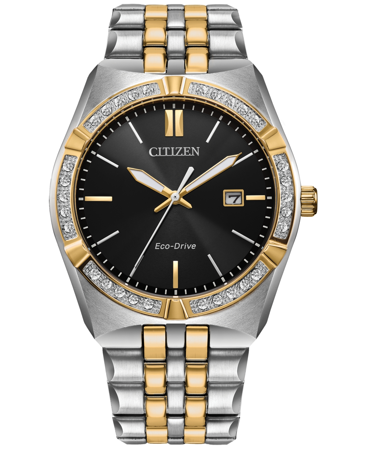 Eco-Drive Men's Corso Diamond (1/10 ct. t.w.) Two-Tone Stainless Steel Bracelet Watch 40mm