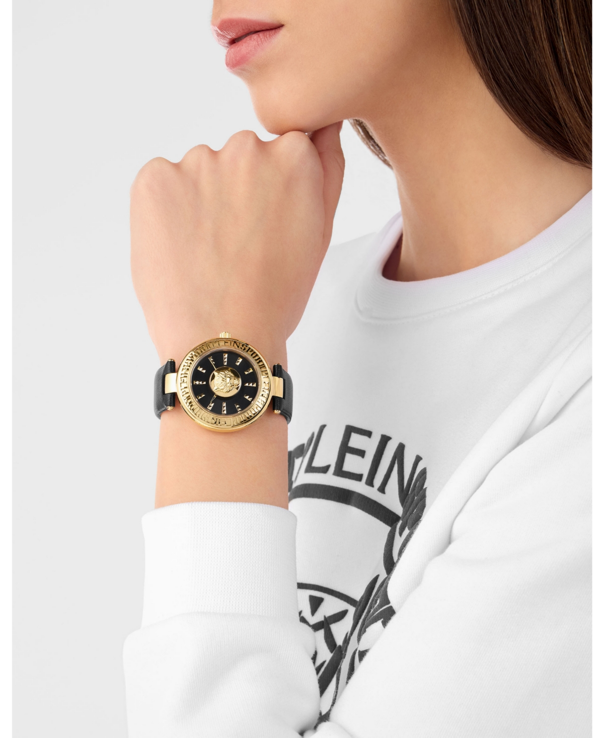 Plein Sport Opium Leather Strap Watch With Gold Case In Black