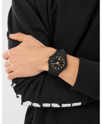 Men's New Fearless 3 Hand Date Quartz Black Silicone Strap 46mm