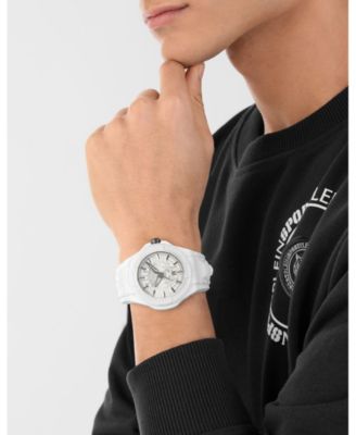 Men's New Fearless 3 Hand Date Quartz White Silicone Strap 46mm