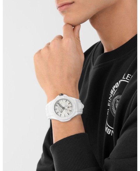 Мужские куртки Plein Sport Men's New Fearless 3 Hand Date Quartz White Silicone Strap 46mm