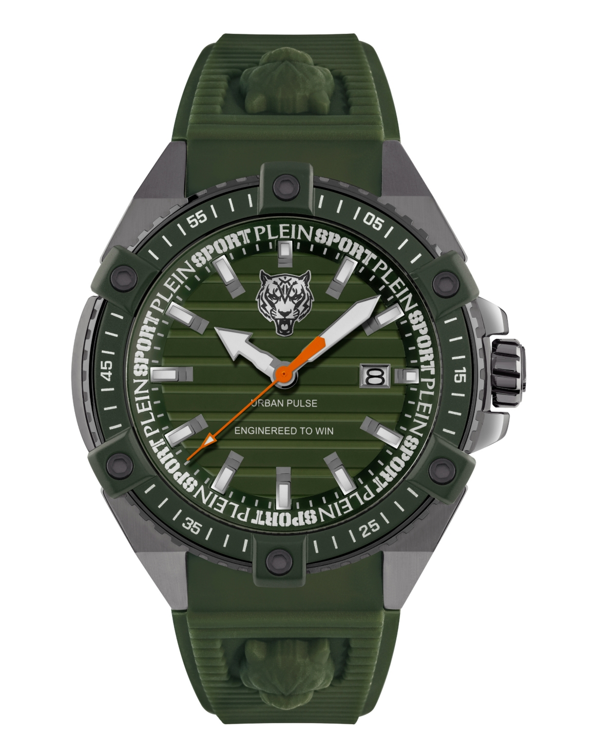 Shop Plein Sport Men's Urban Pulse 3 Hand Date Quartz Green Silicone Strap 47mm