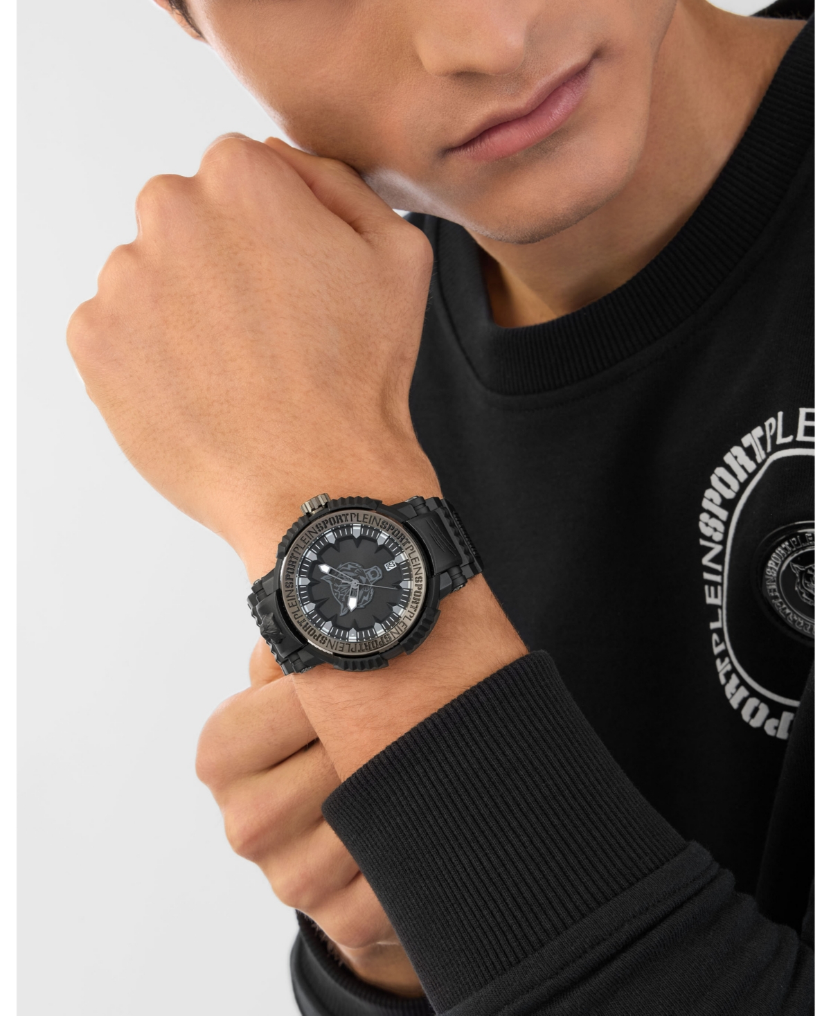 PLEIN SPORT MEN'S TIGER POWER 3 HAND DATE QUARTZ BLACK SILICONE STRAP 45MM 