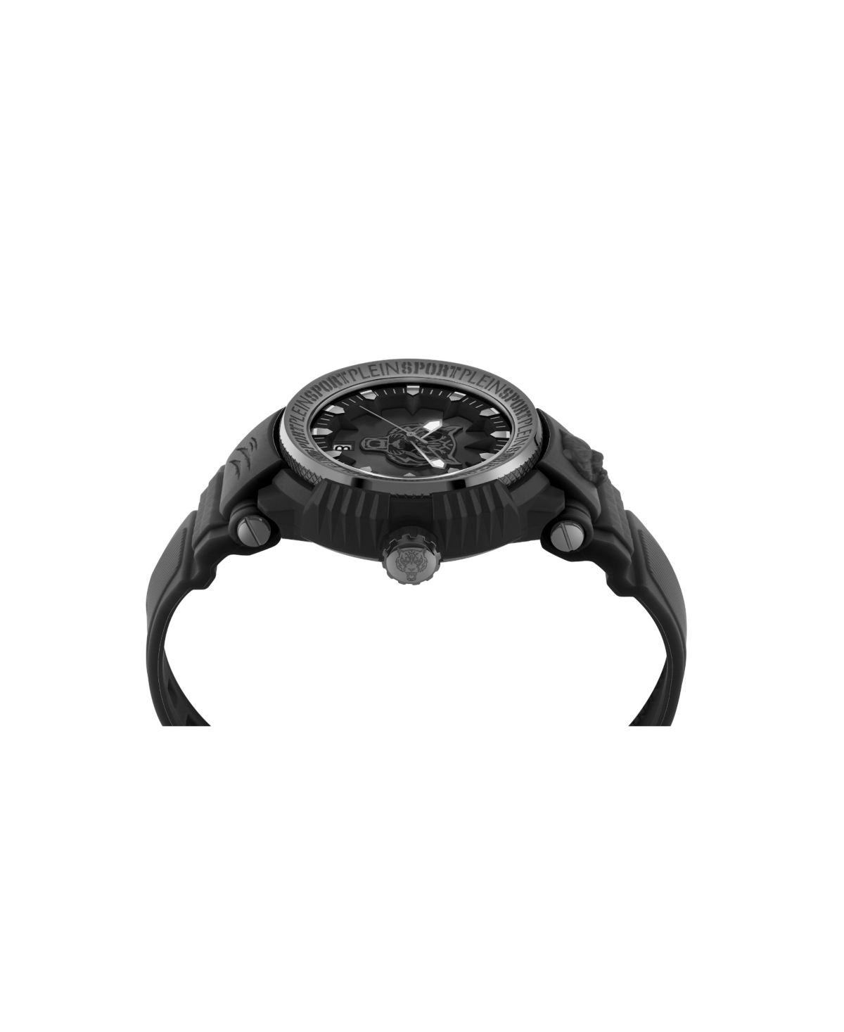 Shop Plein Sport Men's Tiger Power 3 Hand Date Quartz Black Silicone Strap 45mm