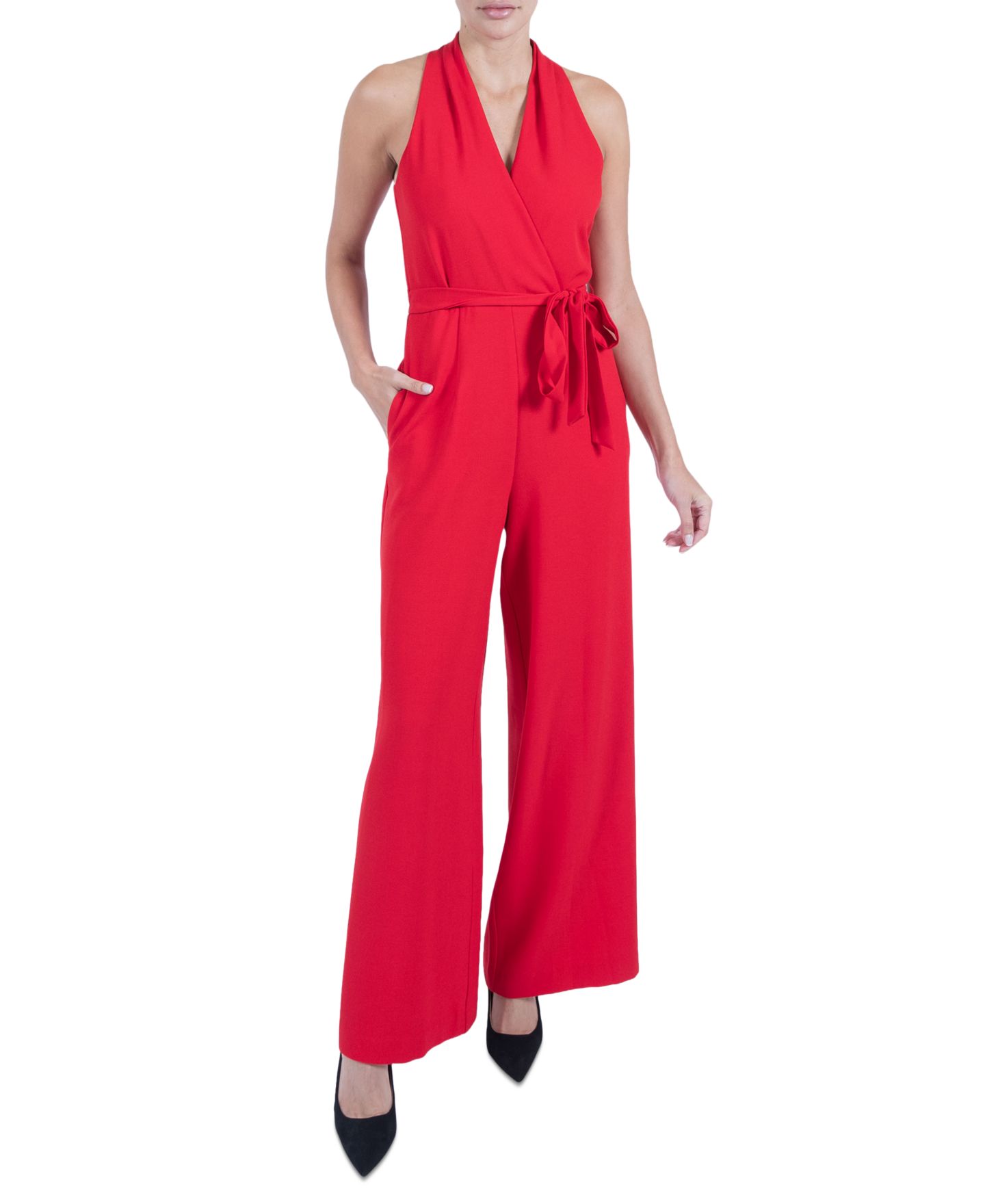 Женский комбинезон julia jordan Belted Wide-Leg Halter Jumpsuit, цвет: Красный — фото 6