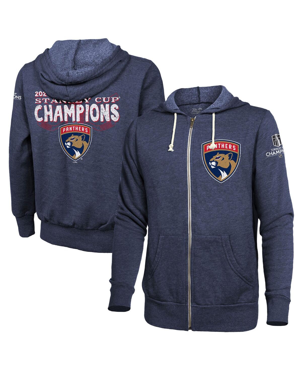Men's Navy Florida Panthers 2024 Stanley Cup Champions Tri-Blend Full-Zip Hoodie Jacket - Navy