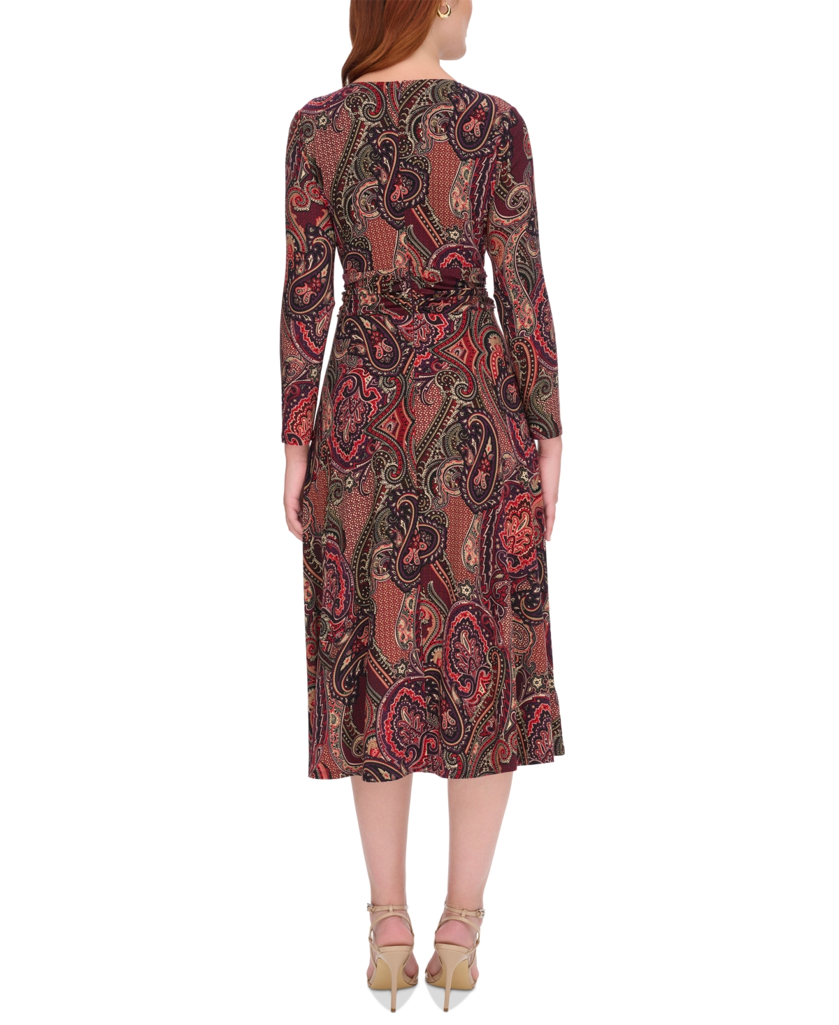 Tommy Hilfiger Women's Round-Neck Fit & Flare Long-Sleeve Dress -chlpep