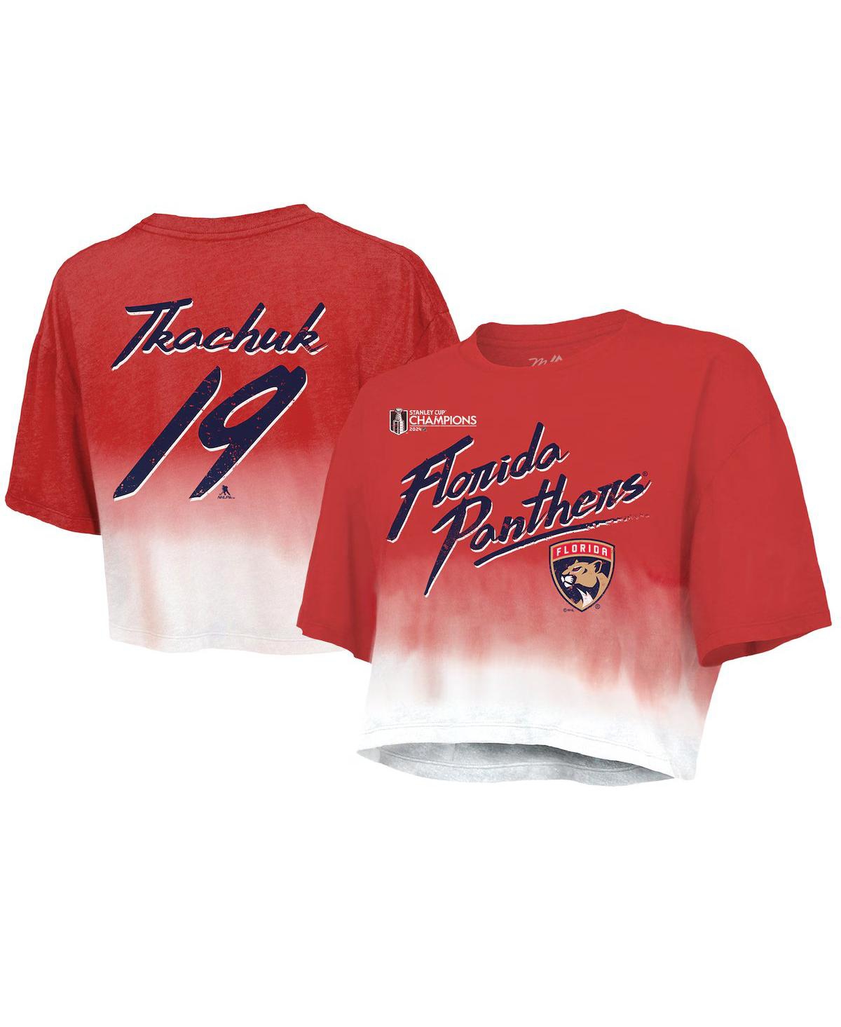 Women's Matthew Tkachuk Red Florida Panthers 2024 Stanley Cup Champions Dip Dye Boxy Crop Name Number T-Shirt - Red