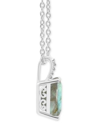 Labradorite & Diamond Accent Emerald-Cut 18" Pendant Necklace in Sterling Silver (Also in Onyx)