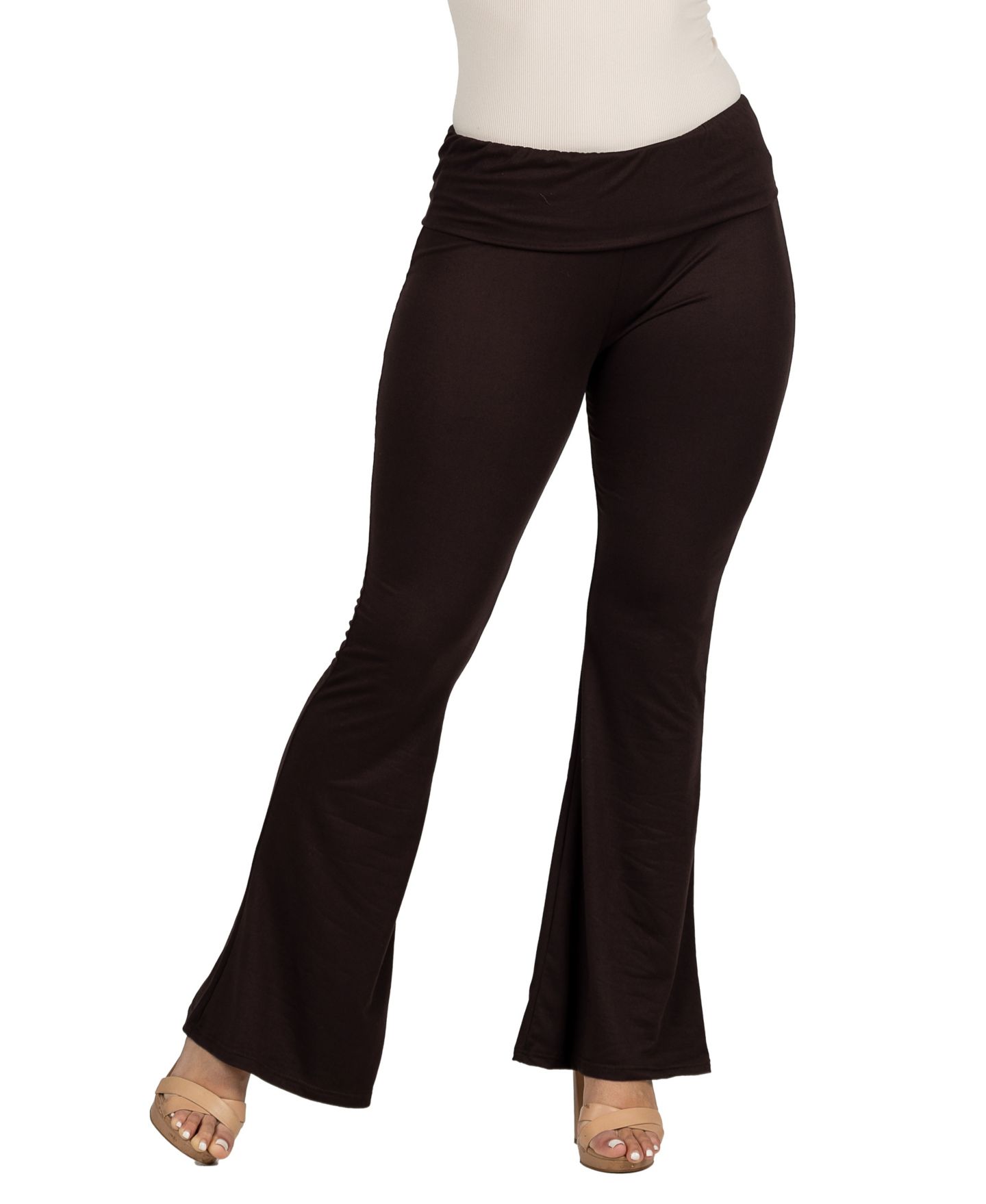 Женские брюки 24seven Comfort Apparel Black Bell Bottom Foldover Waist Sweatpants, цвет: Чёрный — фото 5