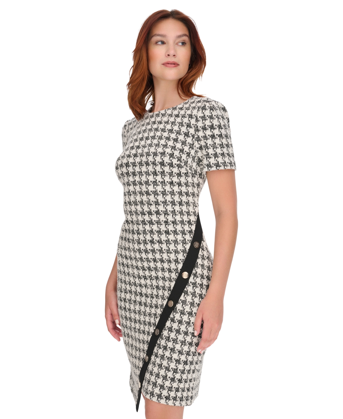 Tommy Hilfiger Women's Houndstooth Round-Neck Dress -pearl