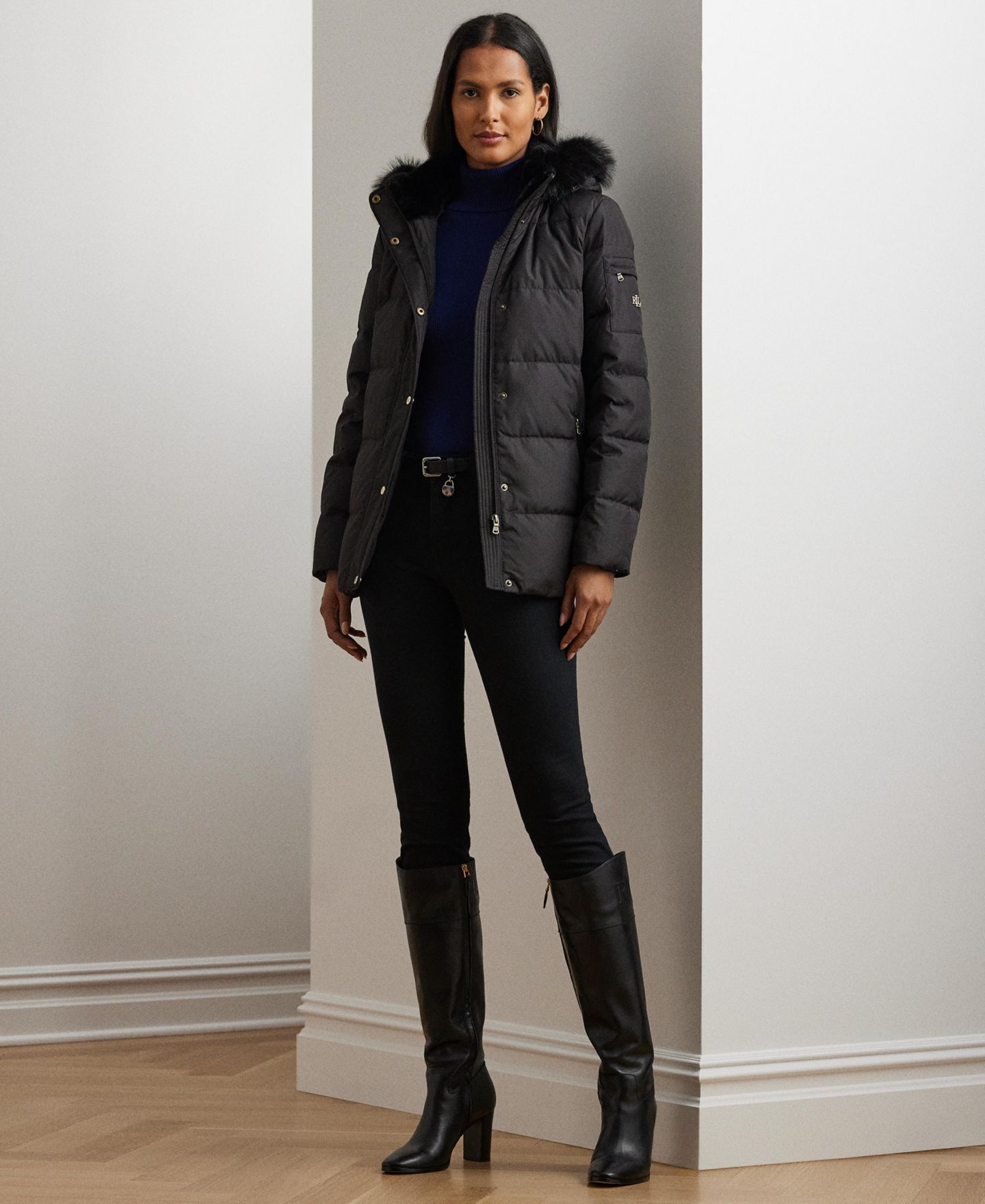 Женская куртка Lauren Ralph Lauren Faux-Fur Hooded Puffer, цвет: Чёрный, вариант 1 — фото 5