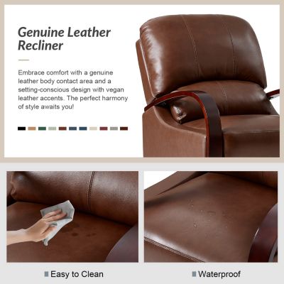 Alex Mid Century Modern Genuine Leather Manual Recliner