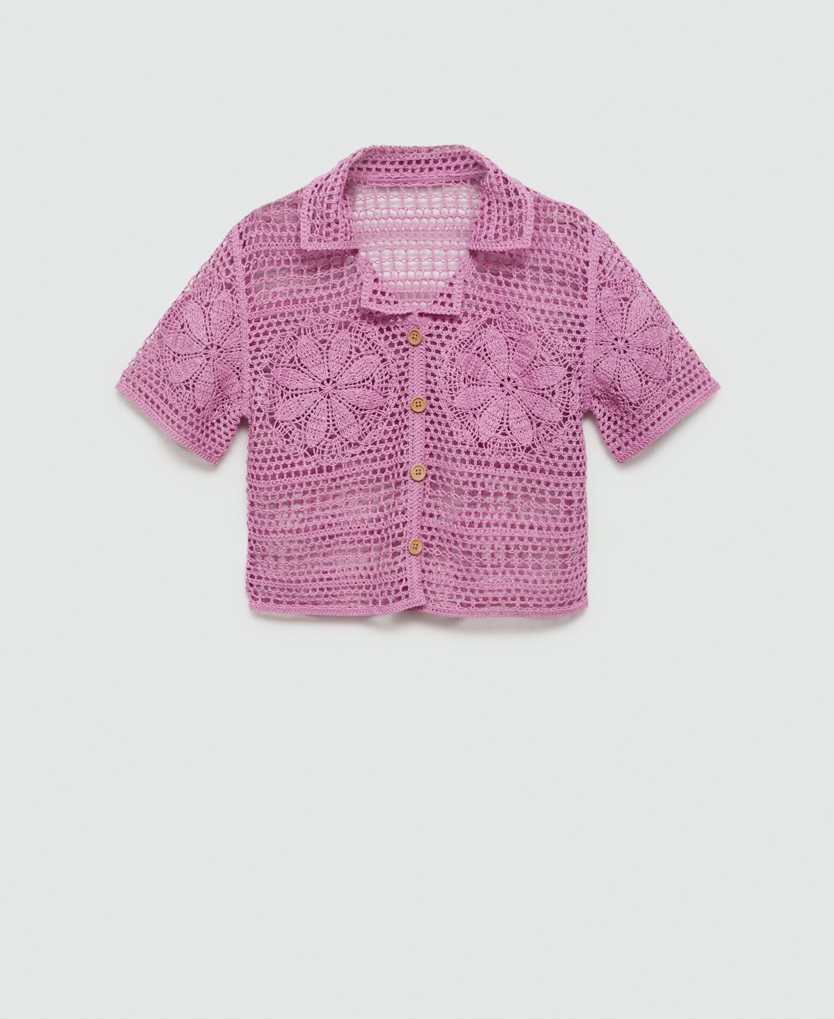 Mango Women's Flowers Detail Crochet Shirt -Pastel Purple