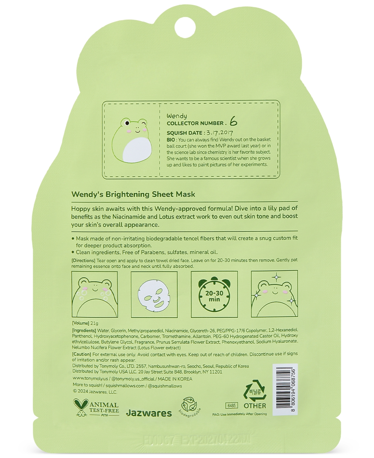 Tonymoly Wendy Brightening Sheet Mask In No Color