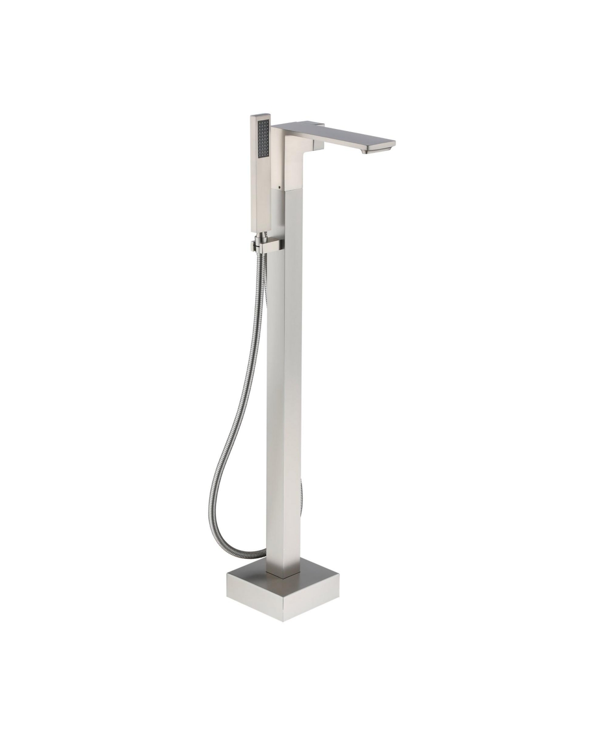 1-Handle Floor Mount Freestanding Tub Faucet with Square Handheld Shower - Brushed nickel