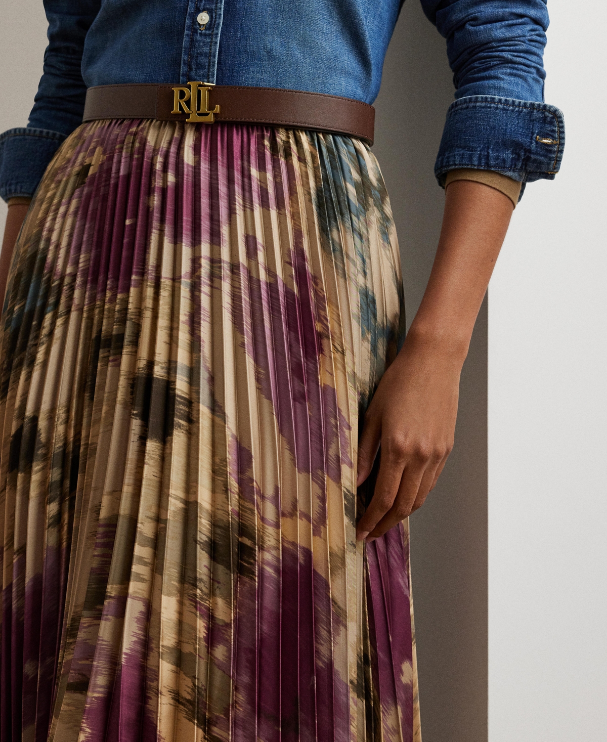 Lauren Ralph Lauren Women's Pleated Satin Midi Skirt