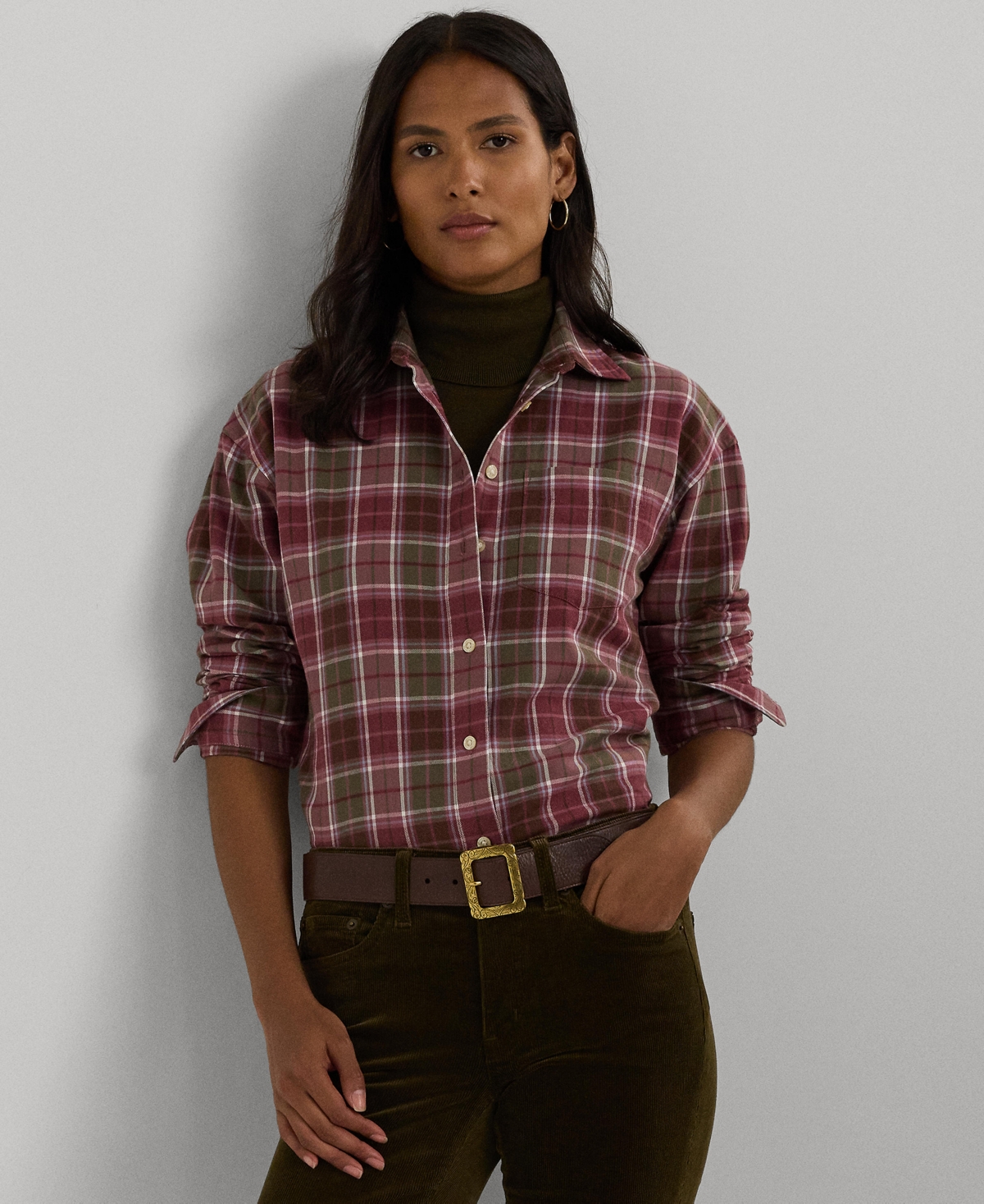 Lauren Ralph Lauren Women s Checked Plaid Shirt Burgundy Smart Closet