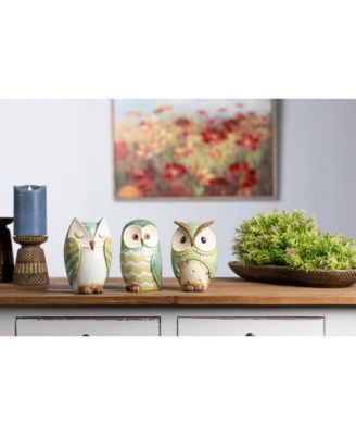 Set of 3 Terra Cotta Owl Figurines for Rustic Home Decor