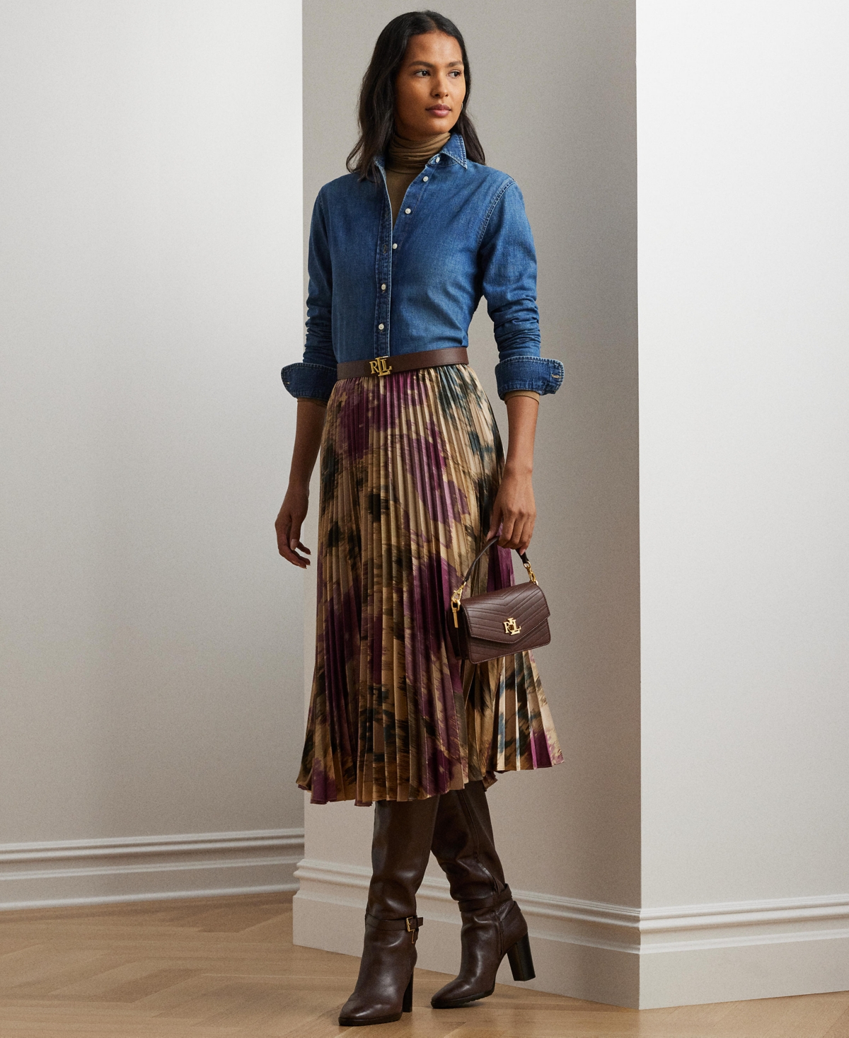 Lauren Ralph Lauren Women's Pleated Satin Midi Skirt