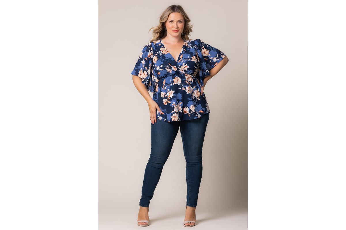 Kiyonna Plus Size Seaside Serenade Peplum Top