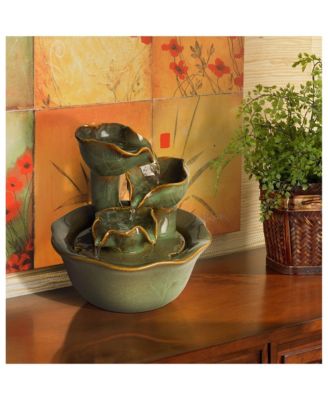 Organic Water Lily 8" High Small Zen Modern Indoor Outdoor Decor Ceramic Tabletop Fountain Outside Garden Patio