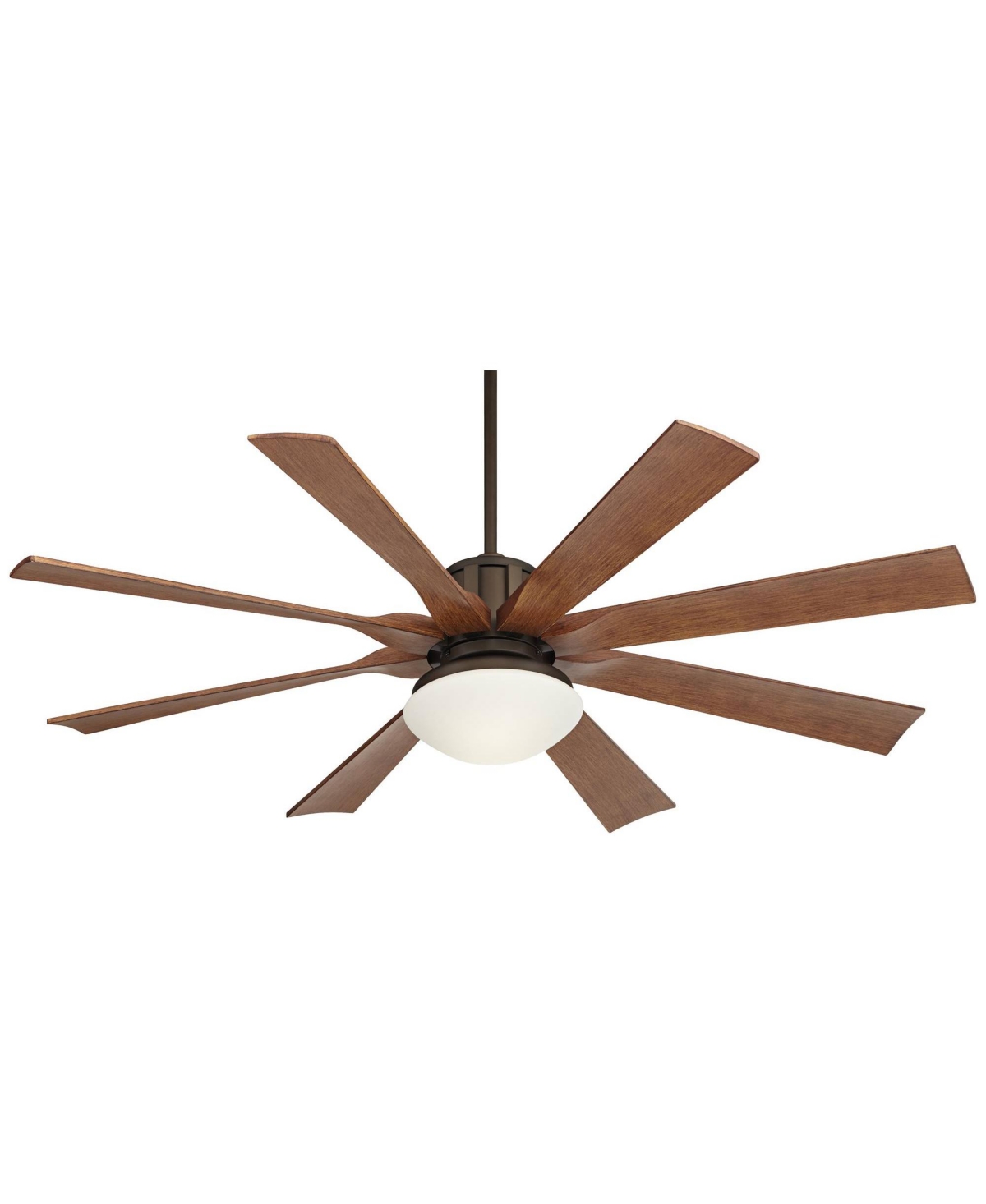 Possini Euro Design Defender Industrial Outdoor Ceiling Fan with Led Light Remote Control Oil Rubbed Bronze Painted Koa Opal Frosted Glass Damp Ra
