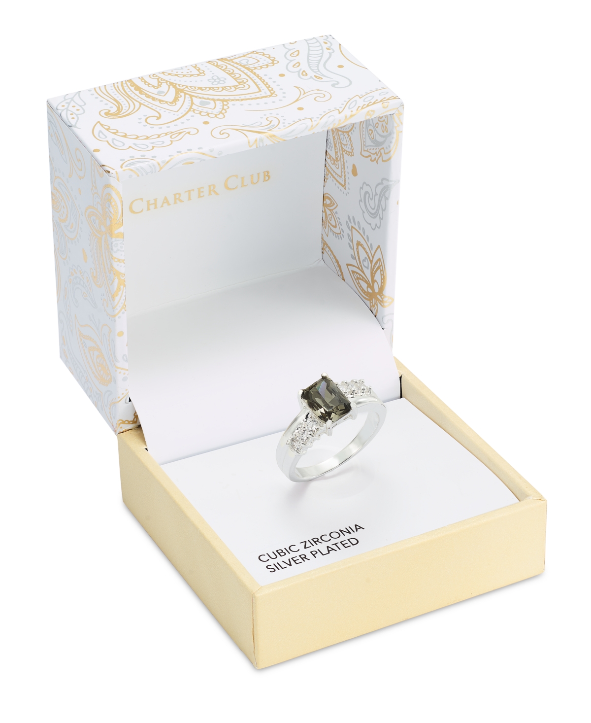 Charter ClubTone Pave & Color Rectangle Cubic Zirconia Ring, Created for Macy's - Silver