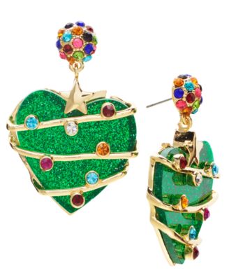 Holiday Lane - Gold-Tone Multicolor Pav&eacute; Glitter Heart Drop Earrings