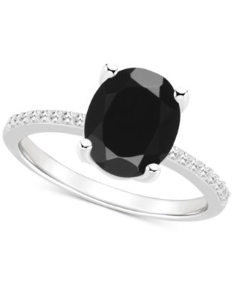 Onyx & Diamond (1/10 ct. t.w.) Oval Solitaire Ring in Sterling Silver