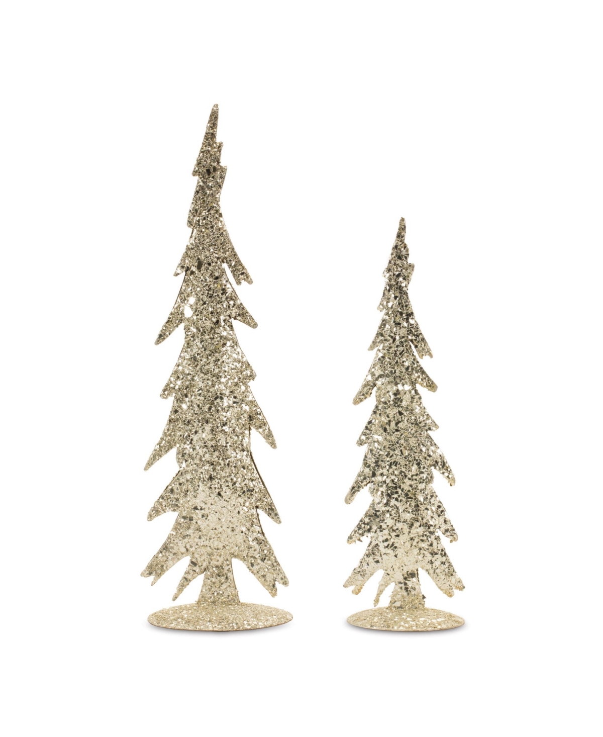 Set of 2 Gold Mosaic Glass Pine Trees for Christmas Decor - Gold, Silver