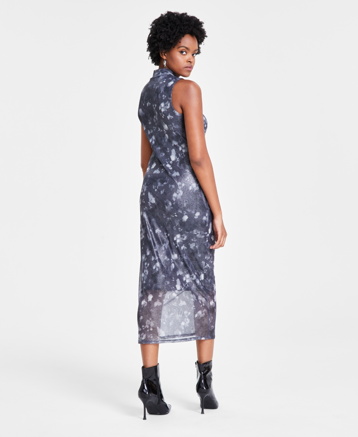 Bar Iii Women's Foil Mesh Mock Neck Sleeveless Midi Dress, Created for Macy's