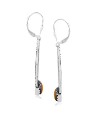 Sterling Silver and Geometric Shape Tiger's Eye Gemstone Lever Back Earrings