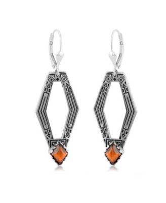 Sterling Silver and Geometric Shape Tiger's Eye Gemstone Lever Back Earrings