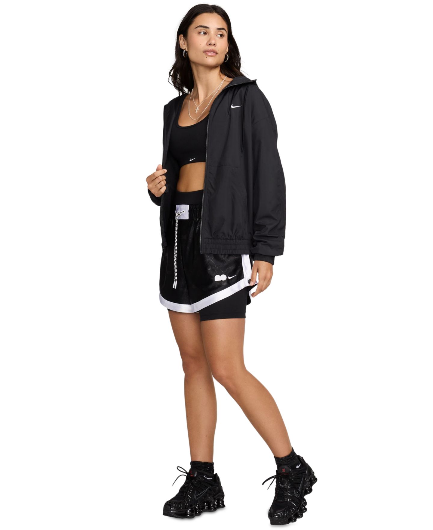 Женская куртка Nike Sportswear Classic Zip-Front Hooded, цвет: Чёрный / Белый — фото 3