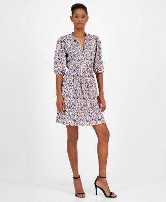 BOSS Orange - Women's Dorena Printed Tie-Neck A-Line Dress