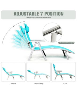 Adjustable Outdoor Lightweight Folding Chaise Lounge Chair with Pillow-Blue
