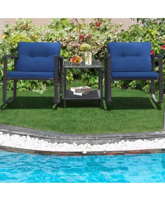 3 Pieces Cushioned Patio Rattan Set with Rocking Chair and Table