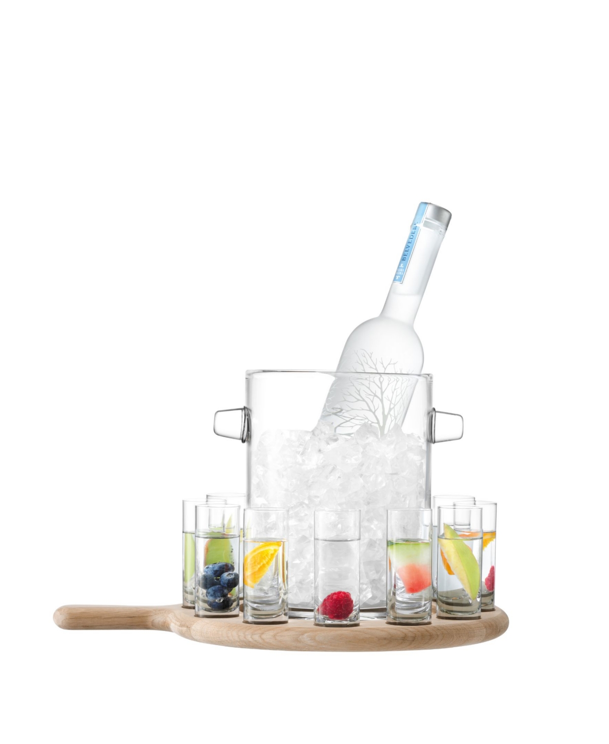 Lsa International Paddle Shot Serving Set Oak Paddle Clear, 3.5oz In Clear Glass And Ash Paddle