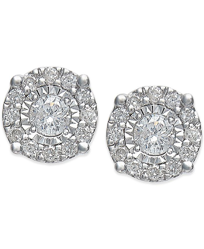 TruMiracle Diamond Halo Stud Earrings in 14k White Gold (1/4 ct. t.w ...