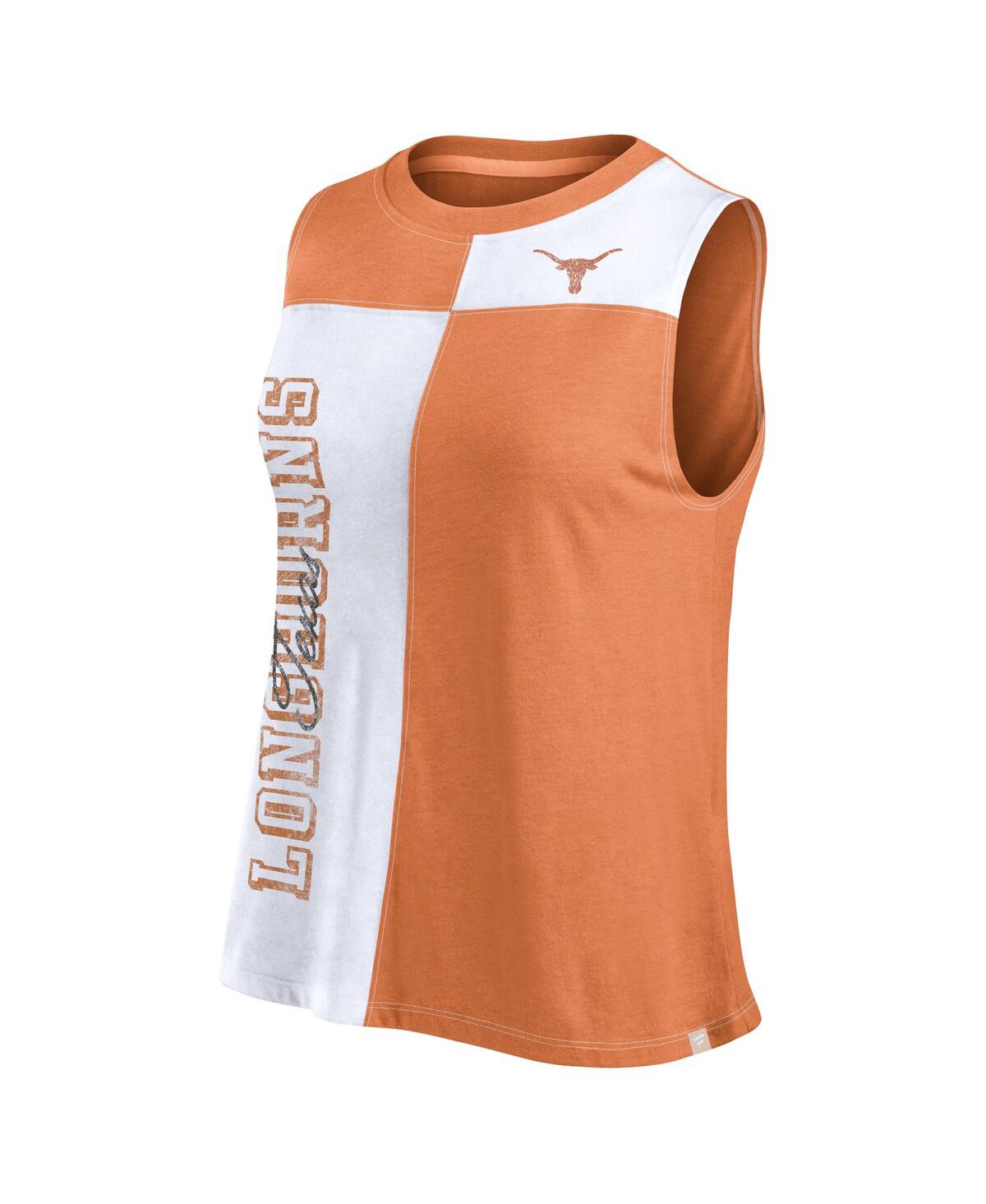 Fanatics Women's Texas Orange/white Texas Longhorns Colorblock High Neck Tank Top In Burnt Orange,white