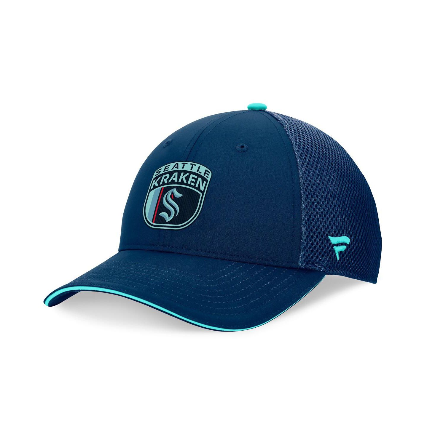 Мужская кепка Fanatics Deep Sea Blue Seattle Kraken 2024 NHL Draft on Stage Trucker Adjustable Hat — фото 4