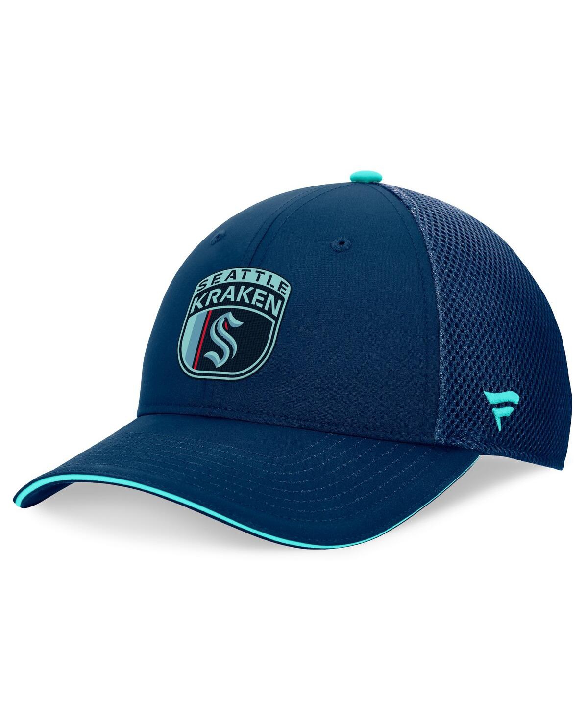 Fanatics Men's Deep Sea Blue Seattle Kraken 2024 Nhl Draft On Stage Trucker Adjustable Hat In Navy,light Blue