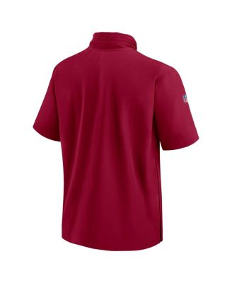 Men's Burgundy Washington Commanders 2024 Sideline Coach Short Sleeve Half-Zip Hoodie Jacket