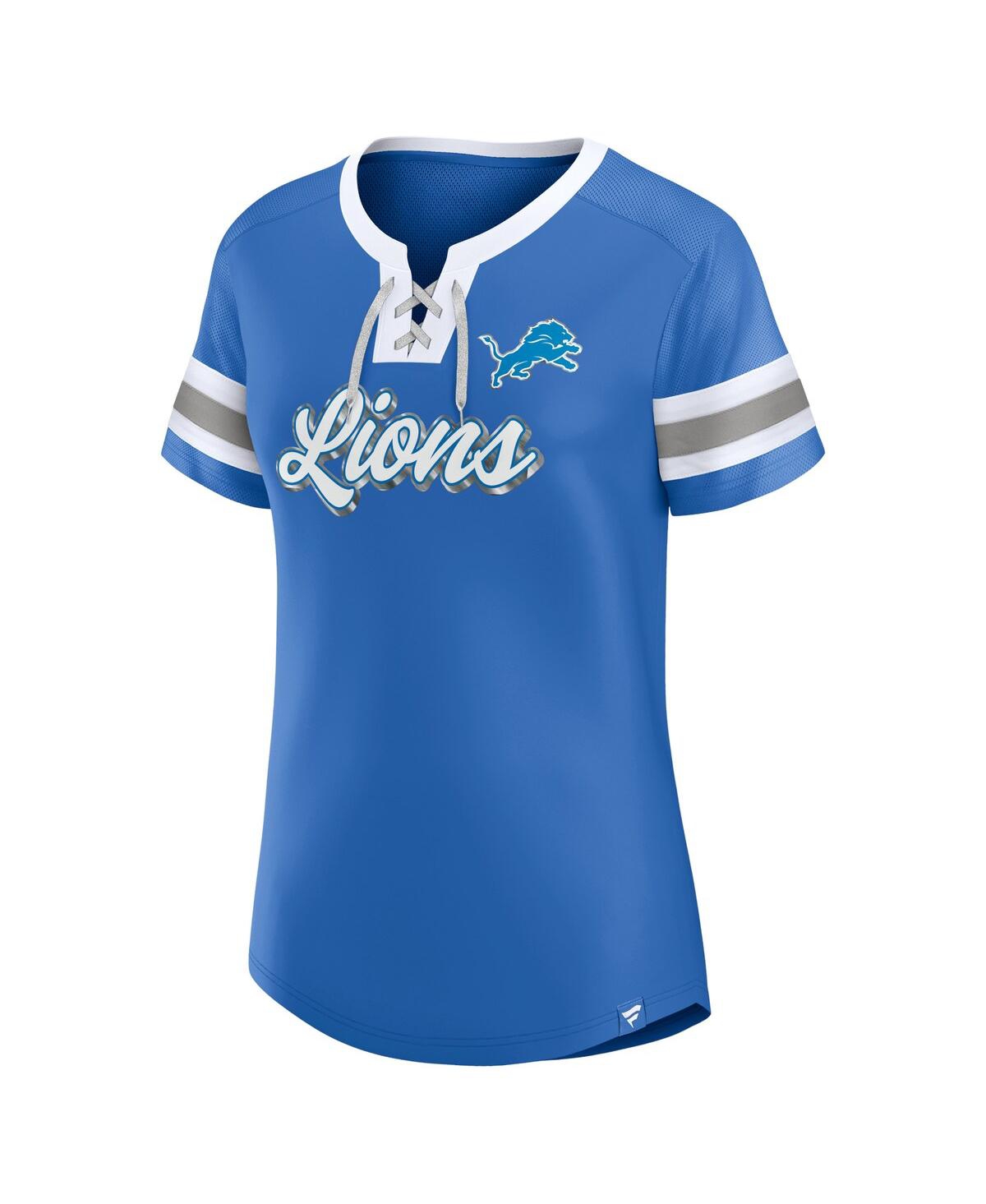 Fanatics Women's Blue Detroit Lions Original State Lace-up T-shirt In Blue,white
