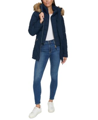 Women's Bibbed Faux-Fur-Trim Hooded Puffer Coat, Created for Macy's